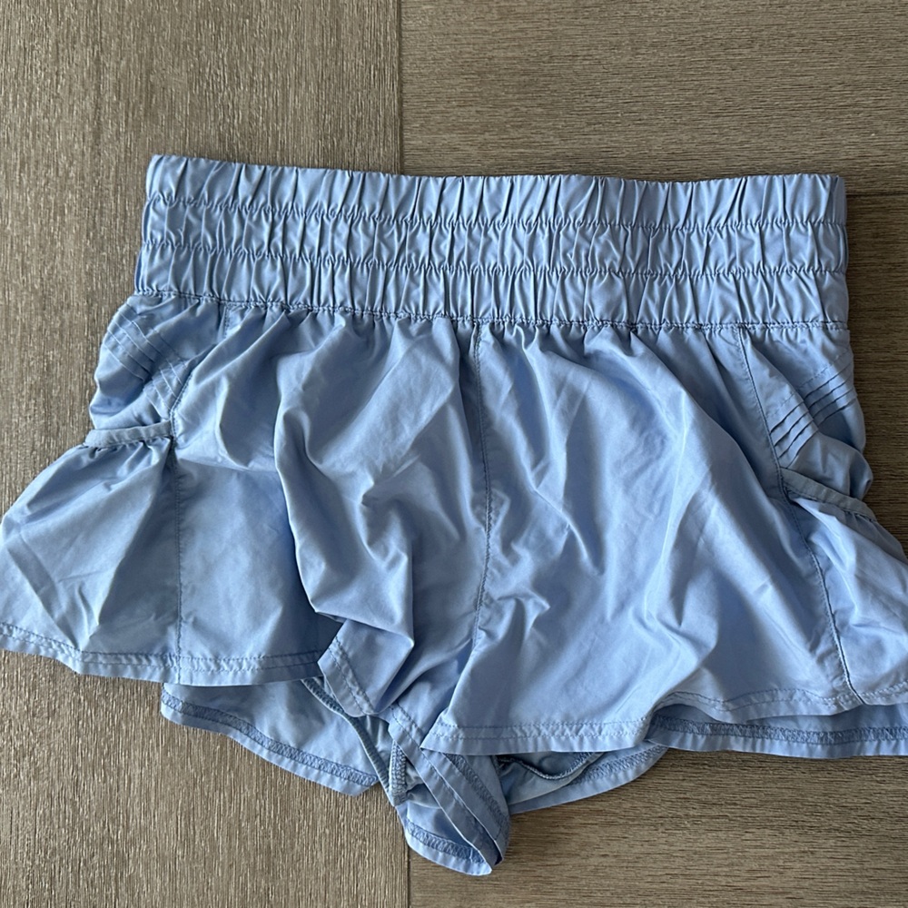Free People Movement- Light Blue Ruffled Shorts with pockets, size medium